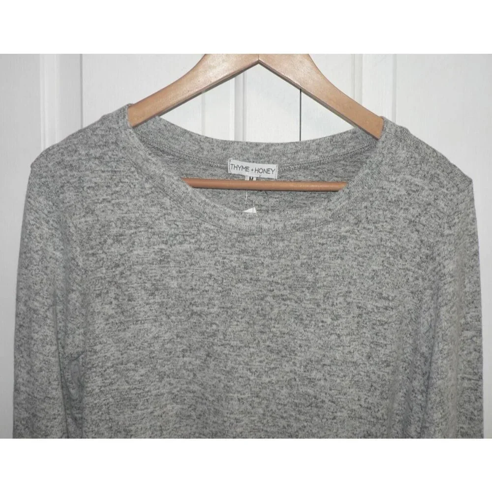 Thyme + Honey Women's Cozy Side Hem Tie Long Sleeve Pullover Sweater in Grey Med